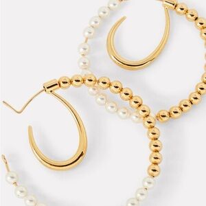 Gold/ Pearl Beaded Hoop Earrings